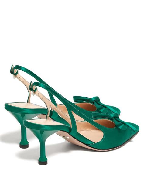 prada bow-trim slingback satin pumps|Prada.